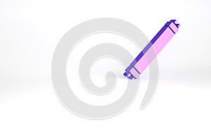 Purple Long luminescence fluorescent energy saving lamp icon isolated on white background. Minimalism concept. 3d