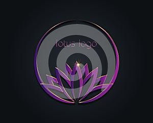 Purple Lotus logo, water lily, Flower of Life. Sacred Geometry. Symbol of Harmony and Balance. Circle Sign of purity. Chakra Yoga