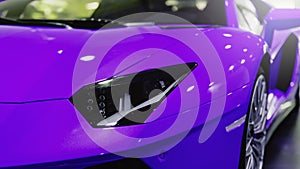 Purple luxury car close-up banner background.