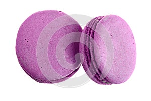 Purple macaroon isolated on white background without a shadow closeup. Top view. Flat lay