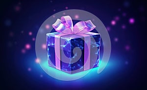 Purple magic gift box. Illustration AI Generative