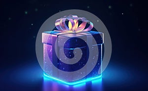 Purple magic gift box. Illustration AI Generative