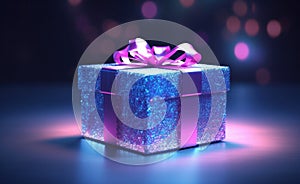 Purple magic gift box. Illustration AI Generative