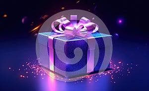 Purple magic gift box. Illustration AI Generative