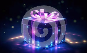 Purple magic gift box. Illustration AI Generative