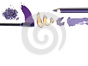 Purple make up samples and tools background.