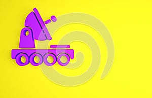 Purple Mars rover icon isolated on yellow background. Space rover. Moonwalker sign. Apparatus for studying planets