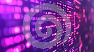Purple matrix background with flowing binary code, a visualization of digital data streams in cyberspace