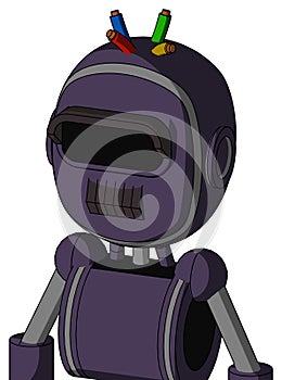Purple Mech With Bubble Head And Dark Tooth Mouth And Black Visor Eye And Wire Hair