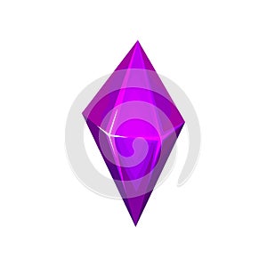 Purple mineral crystalic precious stone, crystal gem vector Illustration on a white background