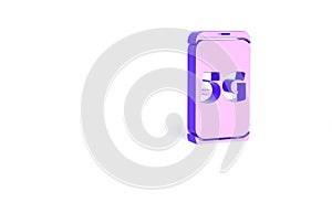 Purple Mobile with 5G new wireless internet wifi icon isolated on white background. Global network high speed connection