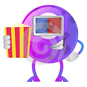 Purple monster in cinema withy 3d glasses illustration vector