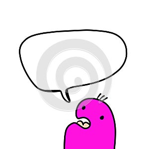 Purple monster and speech bubble hand drawn illustration