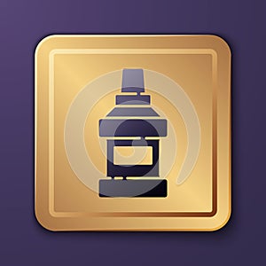 Purple Mouthwash plastic bottle icon isolated on purple background. Liquid for rinsing mouth. Oralcare equipment. Gold