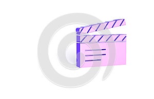 Purple Movie clapper icon isolated on white background. Film clapper board. Clapperboard sign. Cinema production or