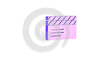 Purple Movie clapper icon isolated on white background. Film clapper board. Clapperboard sign. Cinema production or