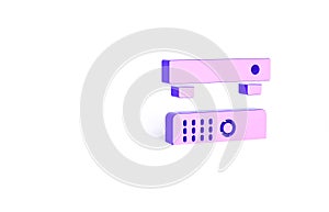 Purple Multimedia and TV box receiver and player with remote controller icon isolated on white background. Minimalism