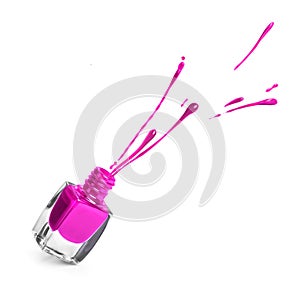 Purple nail polish bottle with splash