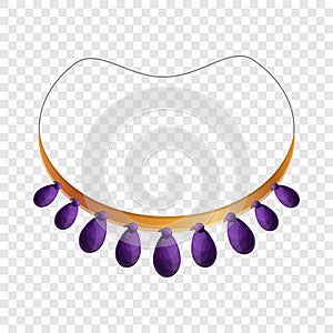 Purple necklace icon, cartoon style