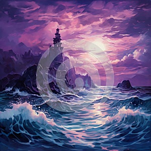 Purple Neoclassicism Seascape Abstract Art Illustration