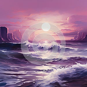 Purple Neoclassicism Seascape Abstract: Timelapse Sunset Painting By J Adrian