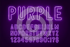 Purple neon light font on a dark background.