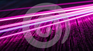 Purple Neon Light Lines on Dark Surface Abstract Background