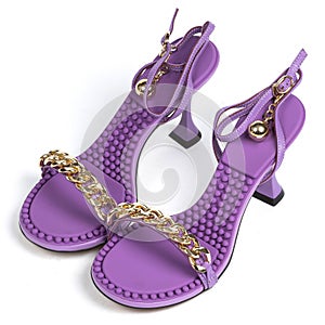 Purple New Fashionable Women's High Heels With Gold Chain on white background