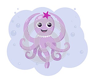 Purple octopus is dancing underwater.