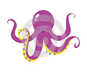 Purple Octopus with Tentacles as Sea Animal Floating Underwater Vector Illustration