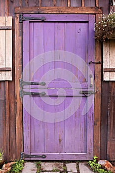 Purple Old Dutch Barn Style Garden Shed Door with Hardware