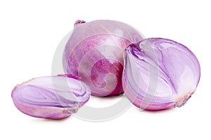 Purple onions herb with slice on white background