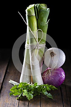 Purple onions and leeks