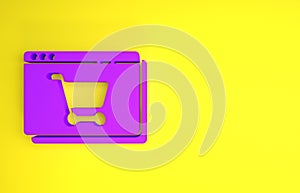 Purple Online shopping on screen icon isolated on yellow background. Concept e-commerce, e-business, online business