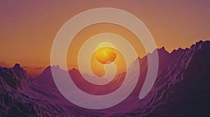 Purple And Orange Sunset Over Mountains