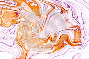 Purple and orange vibrant abstract marbled texture. Luxurious granite, natural stone wave pattern.