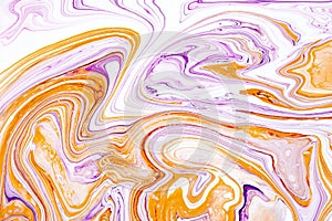 Purple and orange vibrant abstract marbled texture. Luxurious granite, natural stone wave pattern. photo