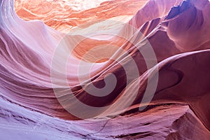 Purple and orange wavesin lower Antelope Canyon Page Arizona USA
