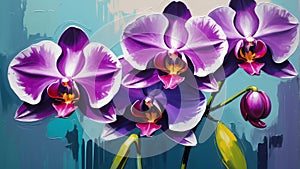 purple orchid flower close-up pastel oil pallet knife paint painting on canvas Generative AI