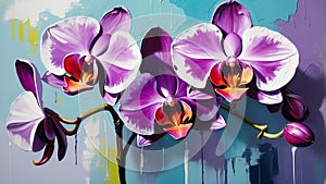 purple orchid flower close-up pastel oil pallet knife paint painting on canvas Generative AI