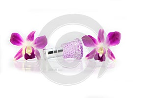 Purple orchid and Purple Perfume bottles.