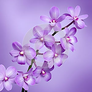 Purple Orchids in Full Bloom on Soft Lavender Background