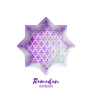 Purple Origami Star Mosque Window Ramadan Kareem Greeting card