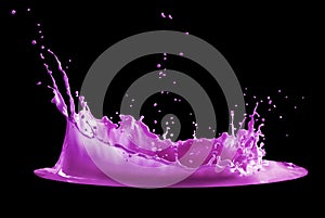 Purple paint splash isolated on black background