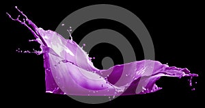 Purple paint splash isolated on black background