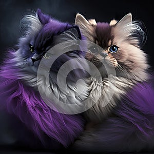 Purple pair of cute and romantic kittens. valentine\'s day concept