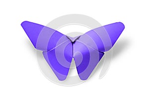 Purple paper butterfly origami isolated on a white background