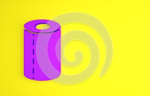 Purple Paper towel roll icon isolated on yellow background. Minimalism concept. 3d illustration 3D render