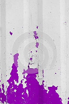 Purple peeling old paint metal surface fence texture background white pink flakes