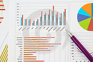 Purple pen on business chart background